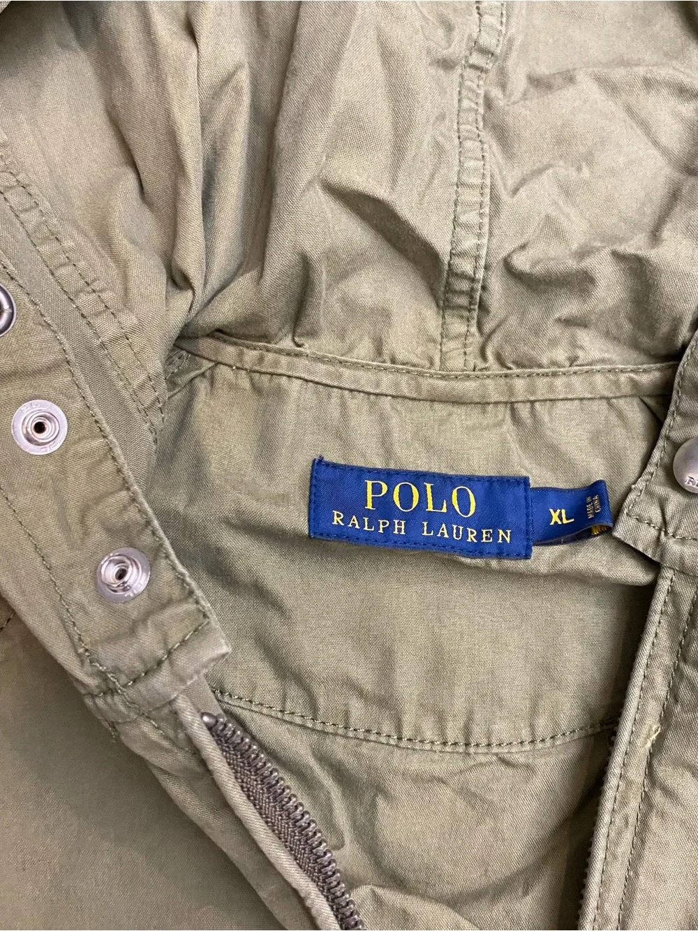 Polo by Ralph Lauren Light Olive Hooded Utility Windbreaker Jacket Retro Y2K